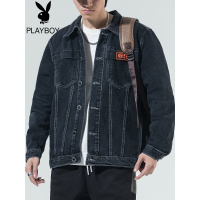 花花公子男士牛仔外套春秋季新款潮牌翻领痞帅衣服百搭夹克男潮流