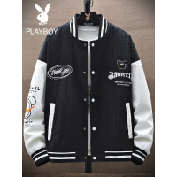 花花公子春秋新款字母印花外套男士拼色夹克港风宽松青年潮牌上衣