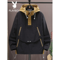 花花公子2022新款工装夹克男春秋季潮流百搭连帽上衣休闲男士外套