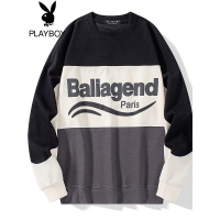 花花公子潮牌字母印花圆领无帽长袖拼色卫衣男2022春季新款套头衫