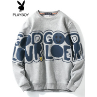 花花公子春秋新款潮流字母笑脸印花圆领套头卫衣男士潮牌宽松外套