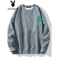 花花公子2022年男新款圆领套头毛衣宽松休闲潮长袖春季青年针织衫