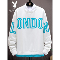 花花公子春季假两件圆领简约时尚卫衣男宽松潮流字母印花套头上衣