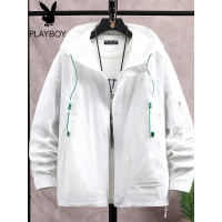 花花公子韩版男士外套纯色拉链时尚青年连帽宽松夹克潮流休闲男装