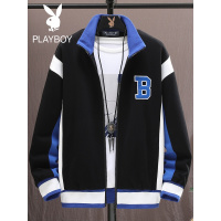 花花公子圆领卫衣男休闲潮流立领痞帅春季字母绣花拼色青少年上衣