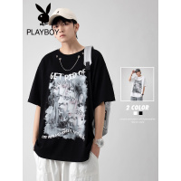 花花公子2022年新款夏季短袖ins潮流男士T恤潮牌T恤宽松半袖衫男