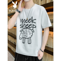 花花公子夏季新款短袖字母印花圆领小羊T恤男士港风ins潮流男装