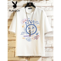 花花公子潮流男士短袖2022夏季新款时尚宽松笑脸印花休闲百搭T恤
