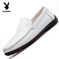 花花公子男鞋夏季豆豆鞋休闲开车皮鞋男真皮套脚韩版白色软底鞋子