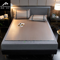 曼凝家纺 夏凉夏季加厚粗冰藤可折叠冰感丝凉席三件套 艾草香透气网空调软席套件1.5/1.8米