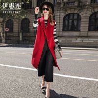 娉语双面呢大衣女2018新款女装中长款无袖毛呢外套秋冬季羊毛呢子大衣