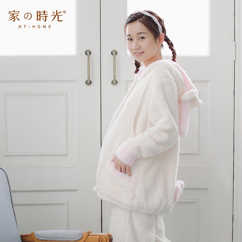 娉语冬季加厚珊瑚绒月子服孕妇哺乳衣保暖法兰绒喂奶衣可爱家居服连帽