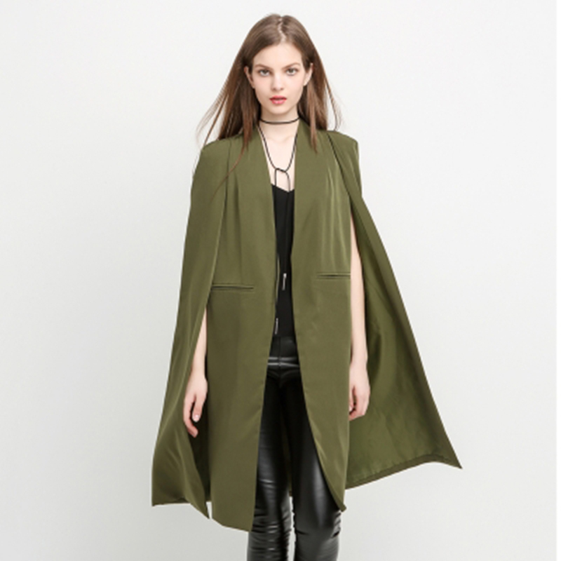 haoduoyi好多衣女装新款欧美时尚无扣开襟大衣斗篷式披肩风衣外套