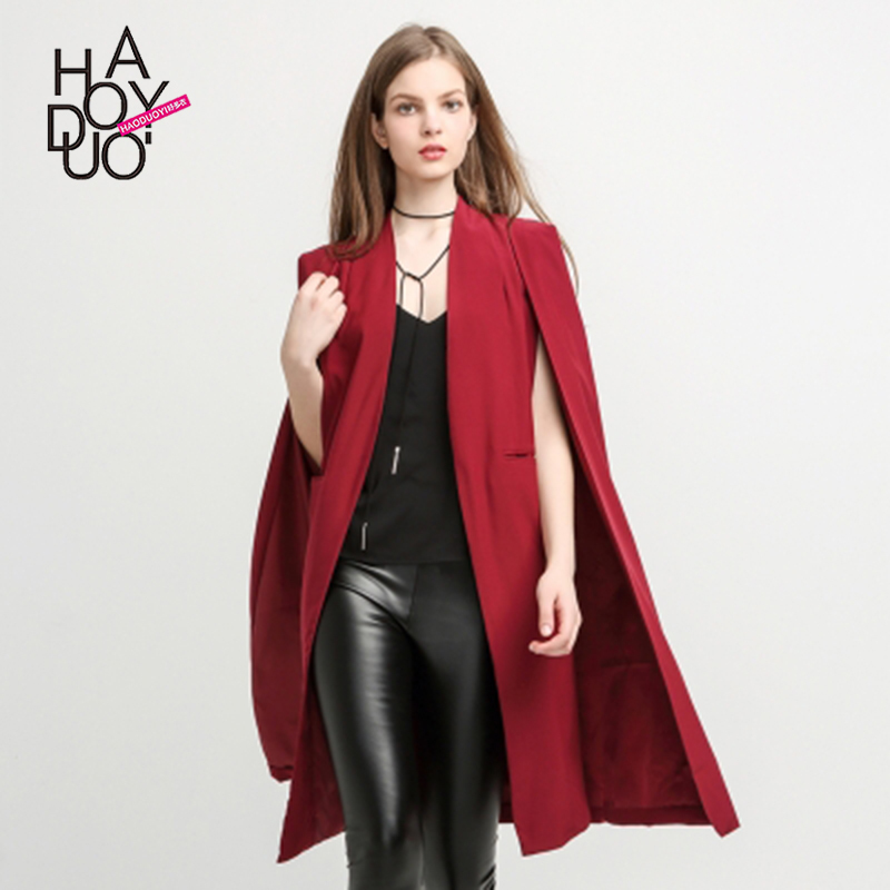 haoduoyi好多衣女装新款欧美时尚无扣开襟大衣斗篷式披肩风衣外套