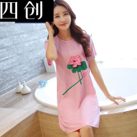 中年女装上衣宽松大码连衣裙子中长款睡衣妈妈装短袖T恤