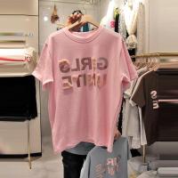 韩国2020装新款烫金字母短袖T恤女韩范宽松粉色百搭心机t体恤衫