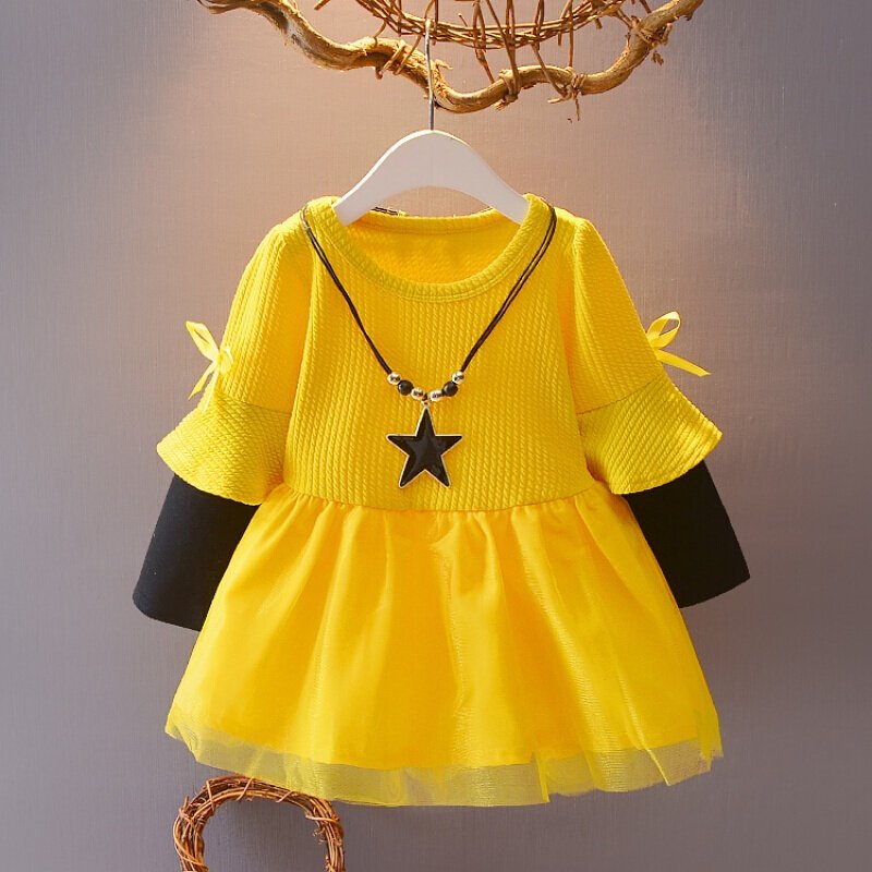 女童秋款连衣裙女孩韩版长袖公主裙子中大童蕾丝网纱童裙儿童裙子