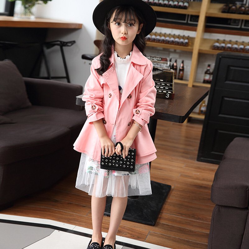 童装春秋新款女童韩版外套大衣中大童上衣儿童风衣w