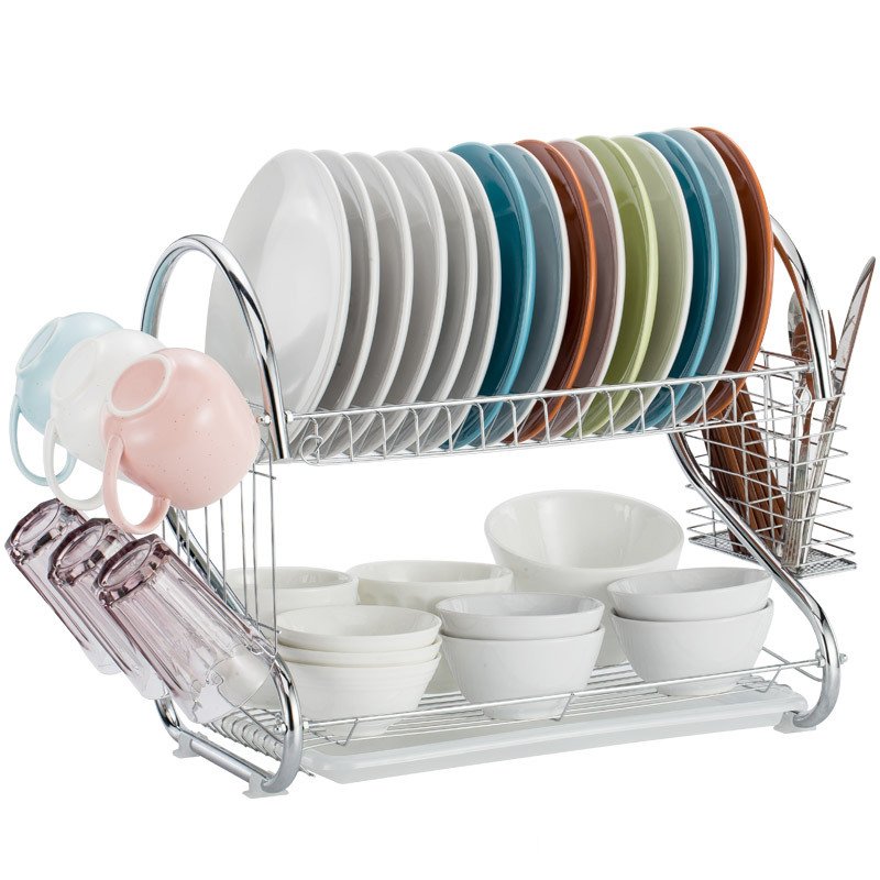 追海 厨房 置物架 碗碟架多功能S型双层不锈钢碗架筷笼沥水架落地收纳架家用多功能砧板架碗筷子架厨具收纳挂杯架