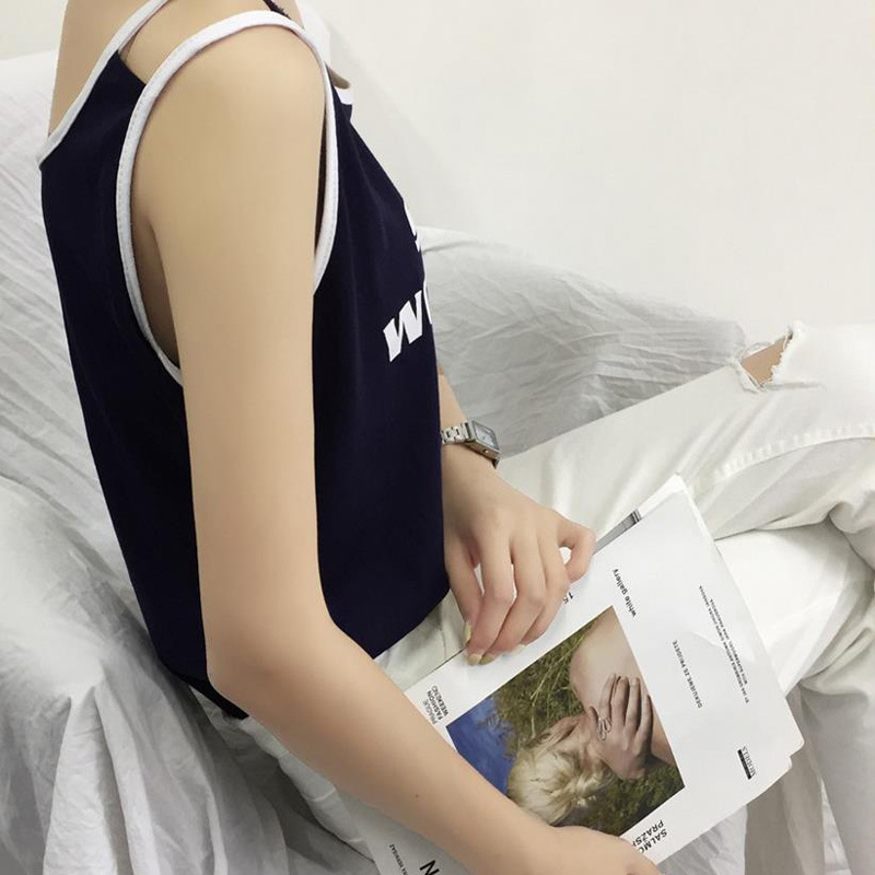 828新款2017夏季新款拼色字母印花无袖吊带背心外穿宽松显瘦打底衫