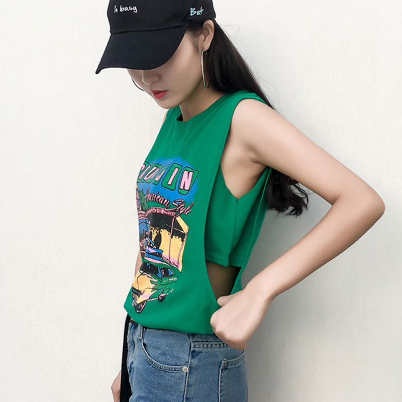 828新款假两件无袖背心t恤女夏季韩范宽松显瘦中长款上衣百搭棉质打底