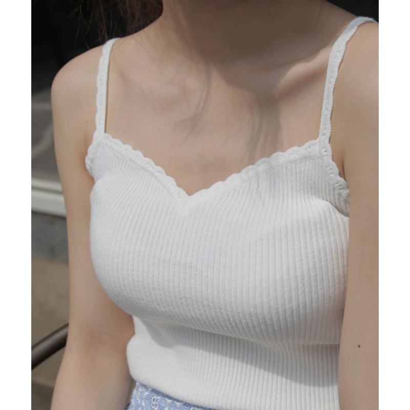 828新款韩版花边无袖白色内搭打底衫纯色纯棉修身内衣外穿吊带背心女