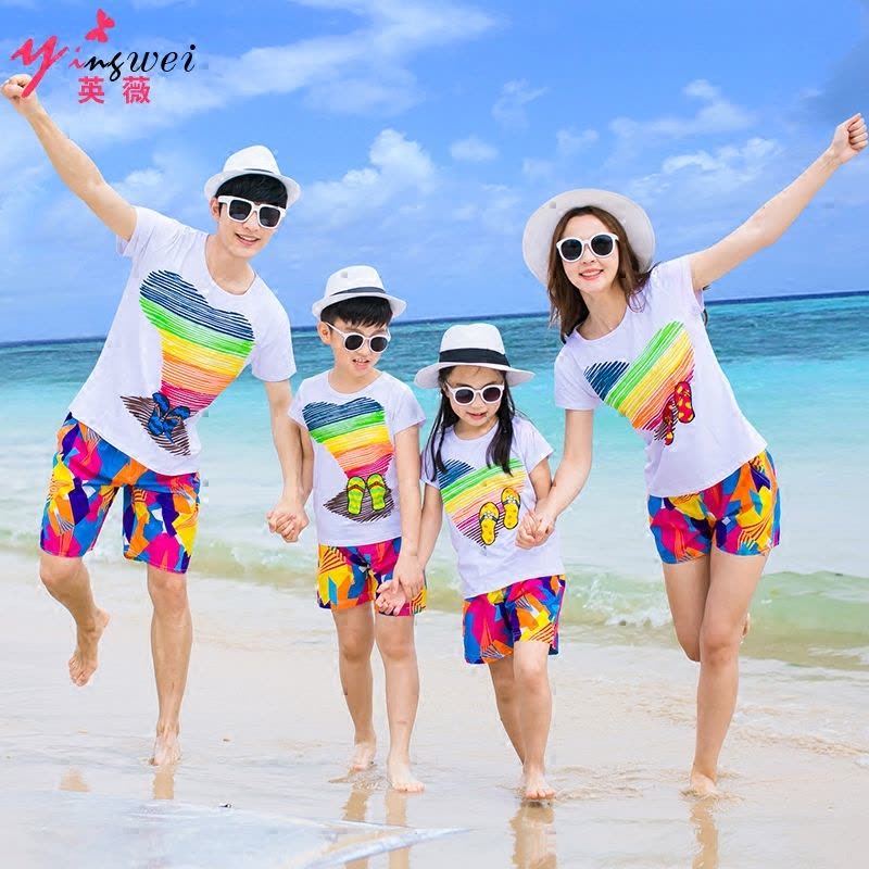 828新款沙滩亲子装夏装全家装2017新款海边母子母女装一家三口家庭装套装图片