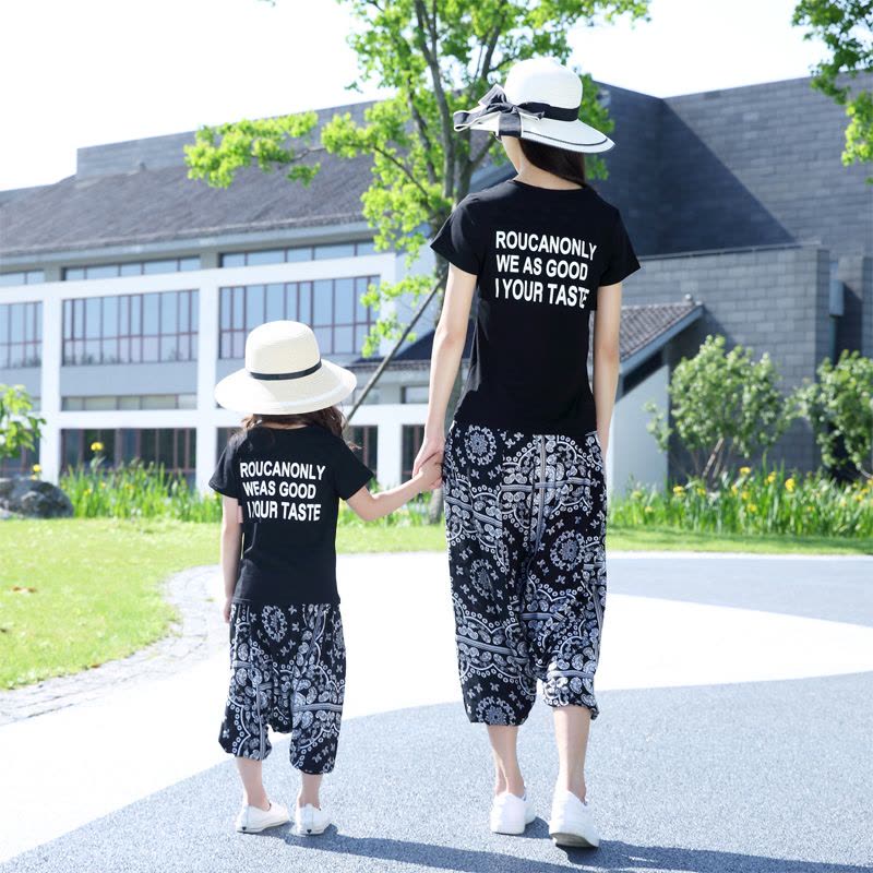 828新款亲子装母女装夏装2017新款韩版母子夏季短袖T恤男女童飞鼠裤套装图片