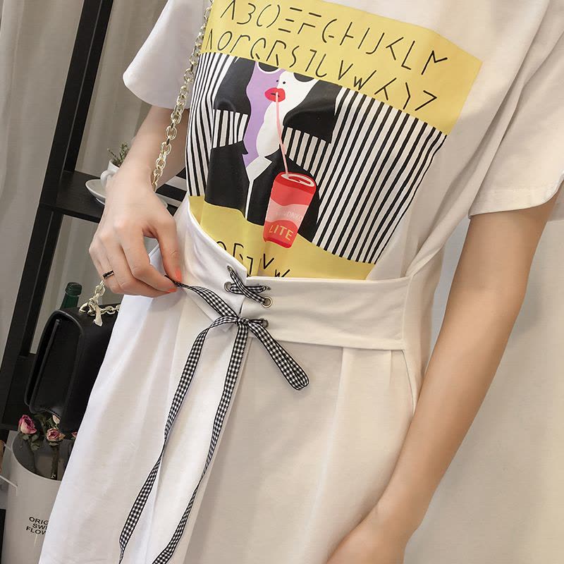 828新款夏季新款韩版字母印花收腰连衣裙女宽松圆领短袖T恤子图片