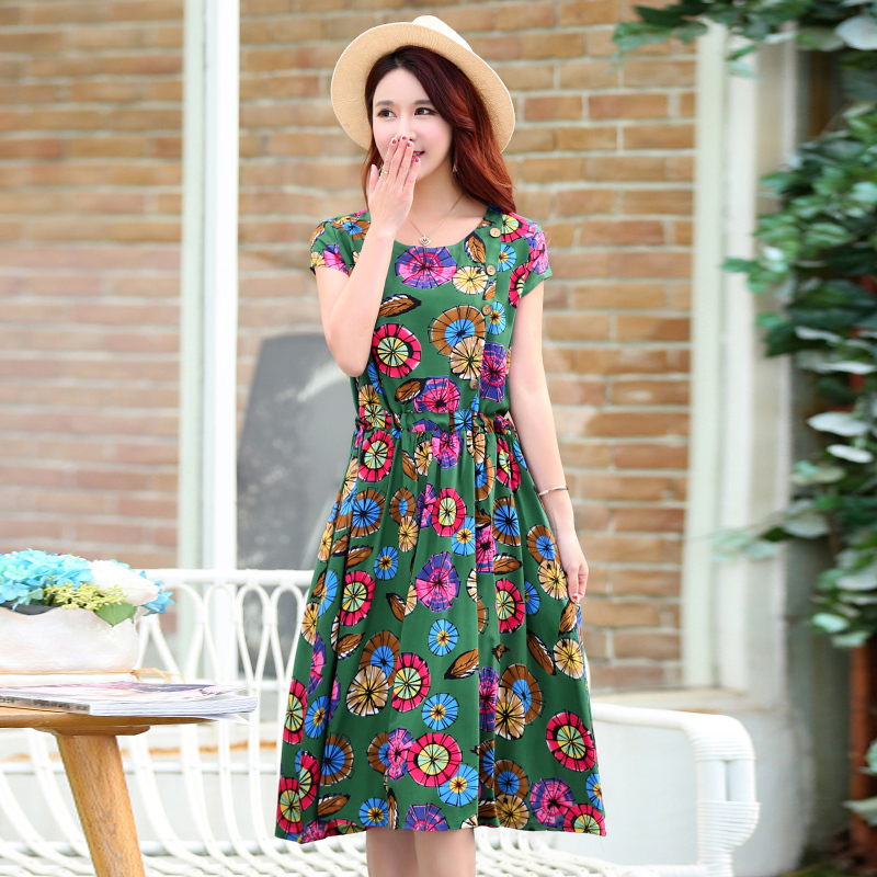 828新款2017新款夏季女装绵绸裙子碎花连衣裙款大码a字花裙视频