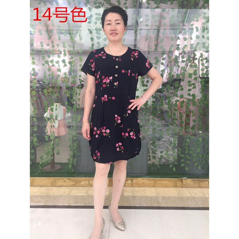 828新款妈妈装棉绸连衣裙 中老年夏装短袖纯棉裙子大码老年人绵绸睡衣女