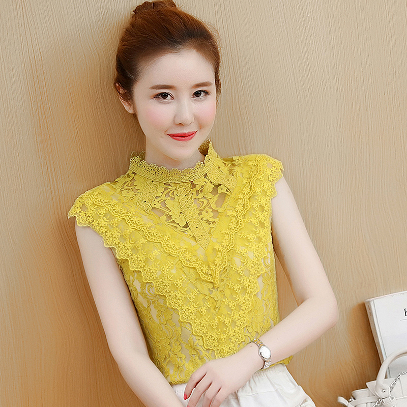 828新款无袖蕾丝上衣女夏2017新款韩版甜美淑女气质显瘦钩花镂空蕾丝