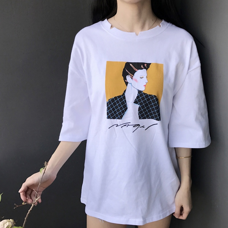 828新款春夏女装原宿风2017新款韩版个性破洞短袖T恤学生上衣打底衫