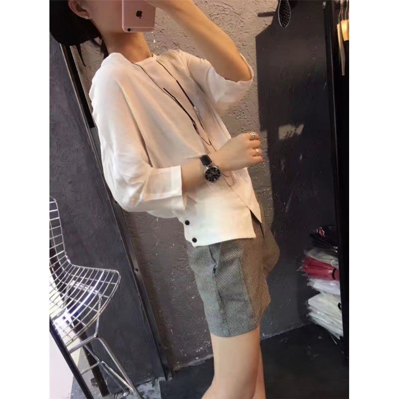 828新款欧洲站2017夏装新款纯色收腰显瘦微透开叉T恤套头女上衣潮图片