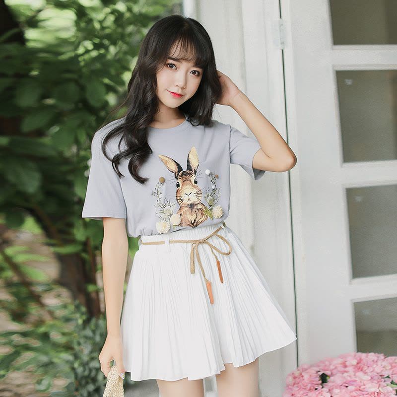 828新款小清新套装裙女夏季2017新款韩版文艺软妹学院风学生连衣裙两件套图片