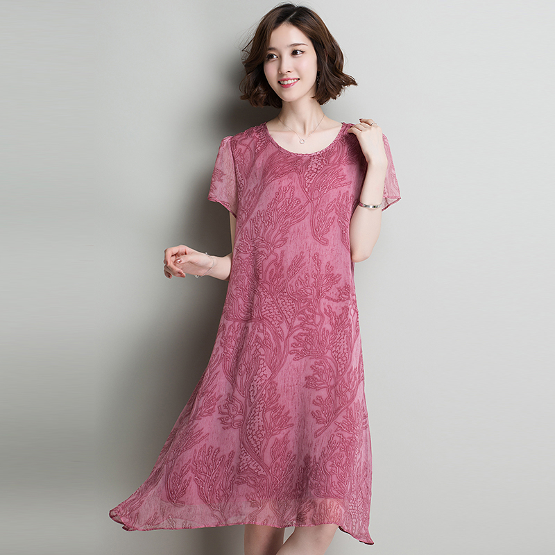 828新款蕾丝雪纺连衣裙女夏2017新款遮肚子大码宽松装显瘦子藏肉视频