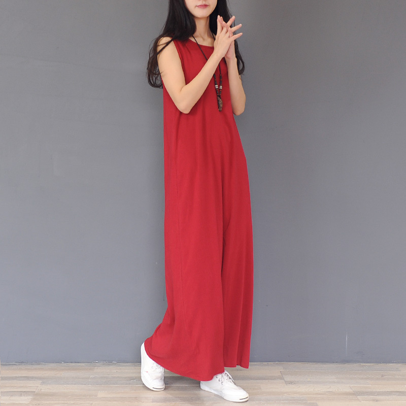 828新款夏装新文艺宽松棉麻背心连衣裙女无袖纯色学生百搭复古打底