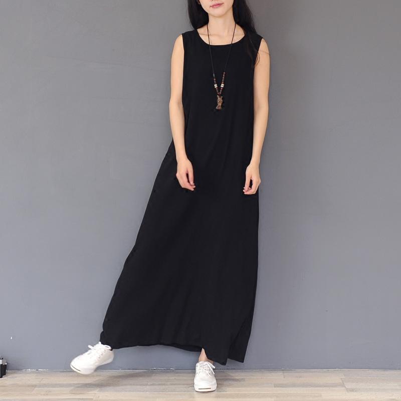 828新款夏装新文艺宽松棉麻背心连衣裙女无袖纯色学生百搭复古打底