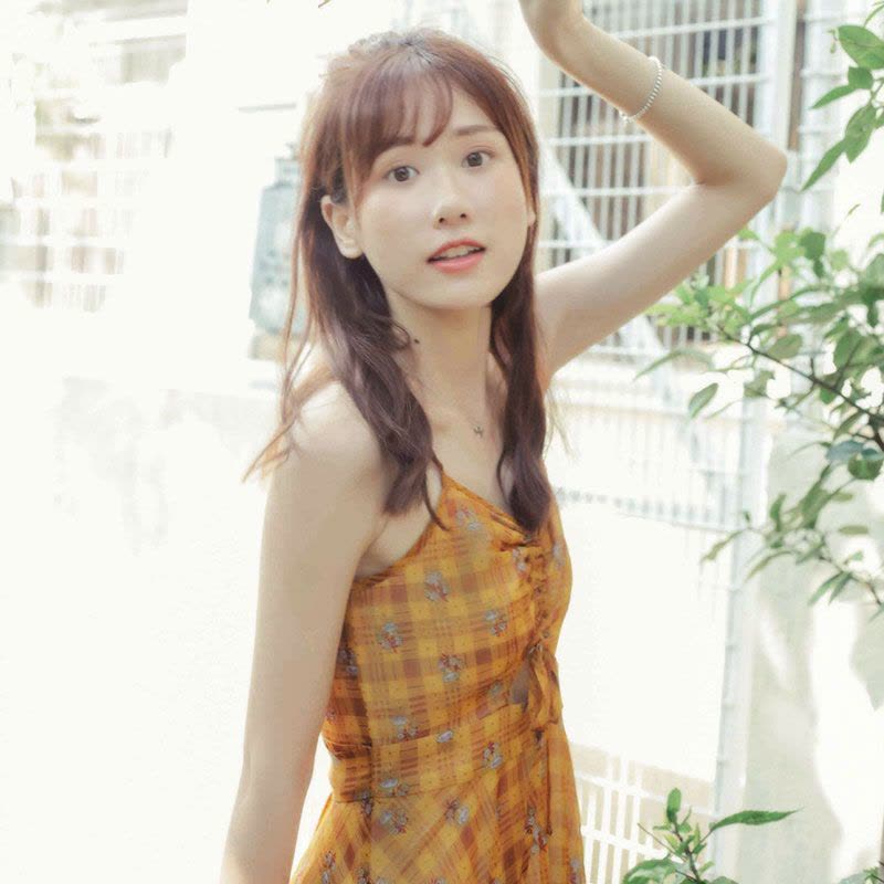 828新款 复古暗黄格纹印花 雪纺连衣裙女夏2017新款吊带裙镂空长裙-定制款图片