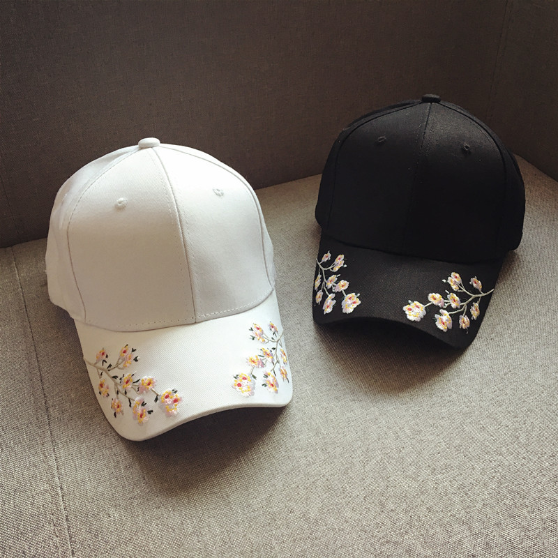 828新款梅花刺绣帽子女夏季韩版时尚百搭纯棉棒球弯檐帽