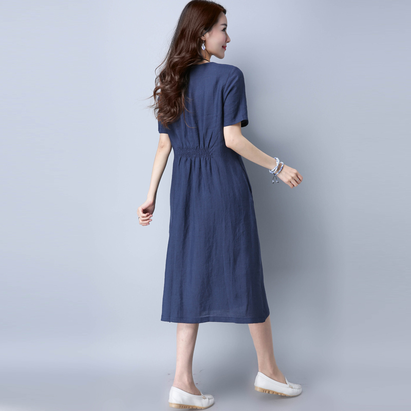 夏装苎麻棉麻连衣裙夏季2017新款女潮显瘦中长款亚麻棉裙子女定制款