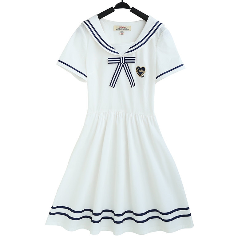 828新款海军风连衣裙学院风水手服夏季韩版少女短袖中长款初中学生