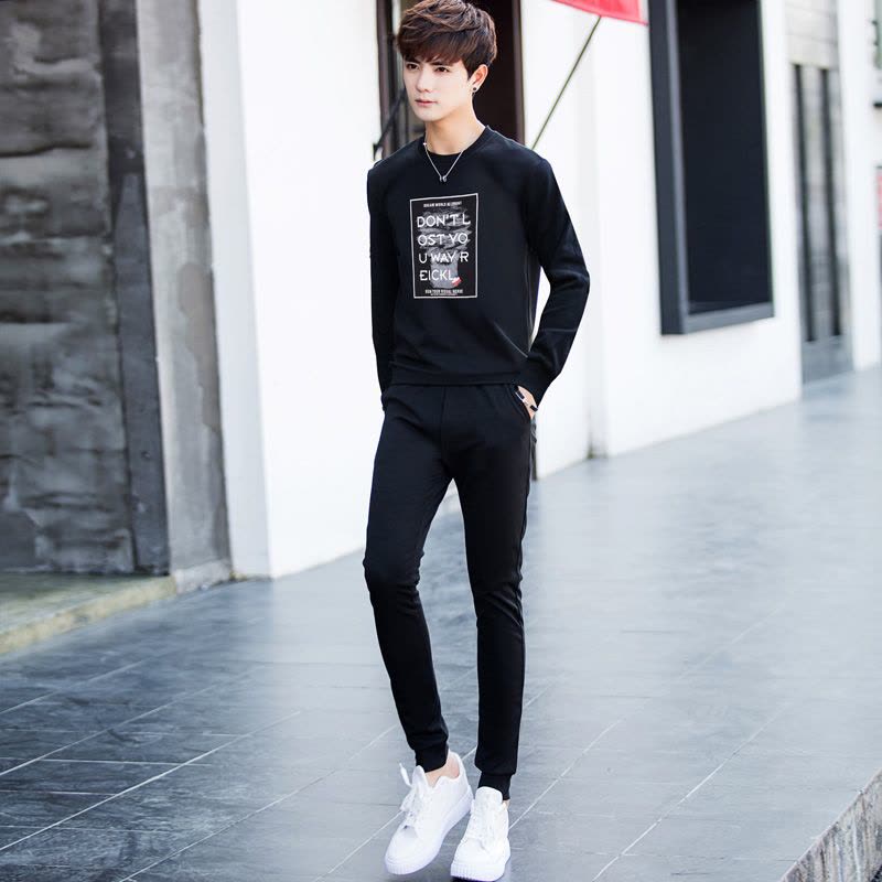 828新款2017秋季男士休闲套头卫衣两件套韩版新款开衫套装运动服潮流外套图片