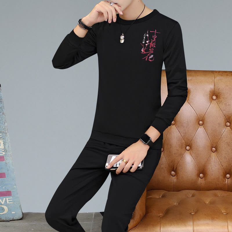 828新款2017秋季男士休闲套头卫衣两件套韩版新款开衫套装运动服潮流外套图片