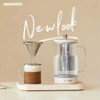 大宇(DAEWOO)电水壶养生壶保温杯垫电烧热水壶带手冲咖啡迷你玻璃杯养生茶壶家用办公室预约保温DY-YS7 奶茶色