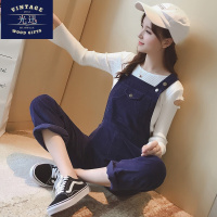 秋新款女装韩版减龄休闲背带灯芯绒休闲裤连体裤