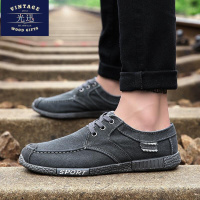 新款复古水洗牛仔布帆布鞋男低帮系带老北京布鞋透气休闲板鞋学生潮