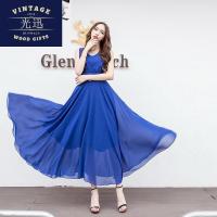 天天夏韩版长款雪纺收腰大码A字连衣裙修身名媛气质中长裙