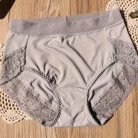 薄款简约牛奶丝内裤女日系高腰蕾丝边无痕包臀胖大码三角裤透气