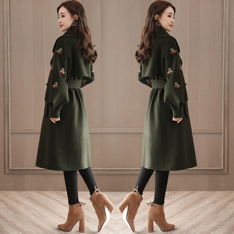 漫倪芳秋冬外套灯笼袖毛呢大衣女收腰中长款加厚ulzzang呢子衣6916